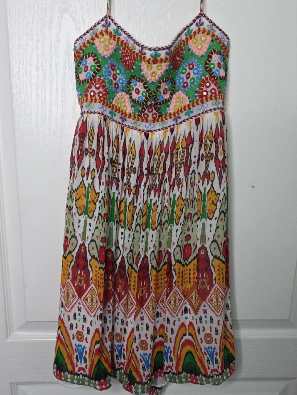 Zara Size M Embroidered Multicolor Spaghetti-Strap Mini Dress